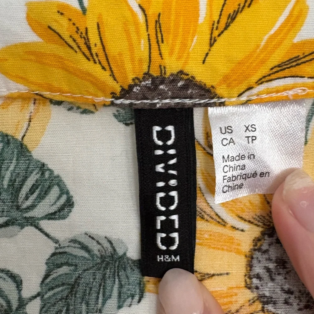 H&M DIVIDED WOMENS EMPIRE WAISTE SUNFLOWER BABYDOLL DRESS HIPPIE BOHO SIZE XS - Picture 3 of 6